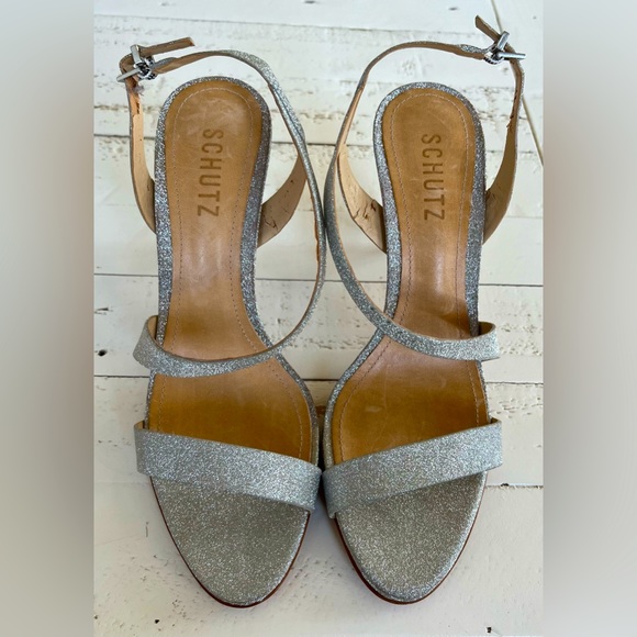 SCHULTZ Silver Sparkle Ankle Strap Heels Size 7.5‎ - Picture 1 of 6